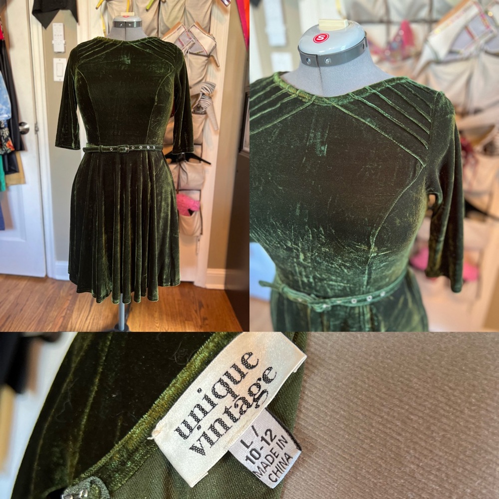 Unique Vintage green velvet dress. Worn once, excellent condition!